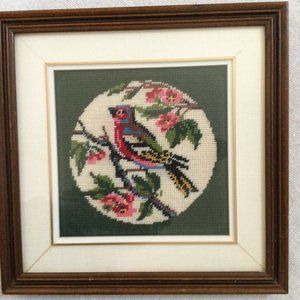 Beautiful needlework yarn art  bird and flower wood square frame